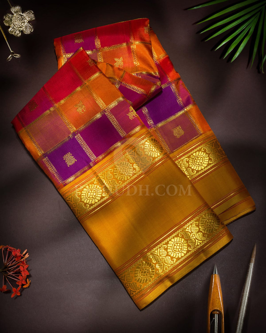 Multicolored Paalum Pazhamum Kanjivaram Silk Saree-S1587(G)