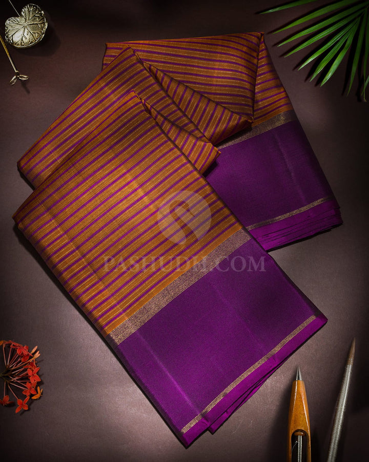 Mild Chocolate Brown With Violet Pure Zari Kanjivaram Silk Saree-SP495