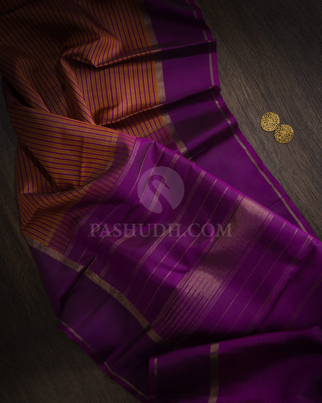 Mild Chocolate Brown With Violet Pure Zari Kanjivaram Silk Saree-SP495