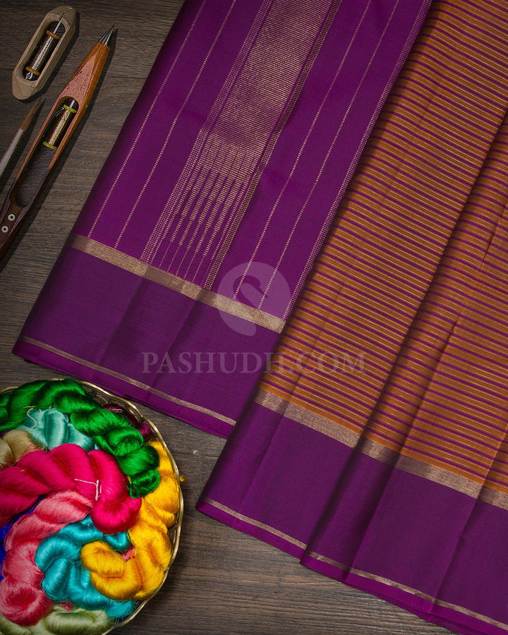Mild Chocolate Brown With Violet Pure Zari Kanjivaram Silk Saree-SP495