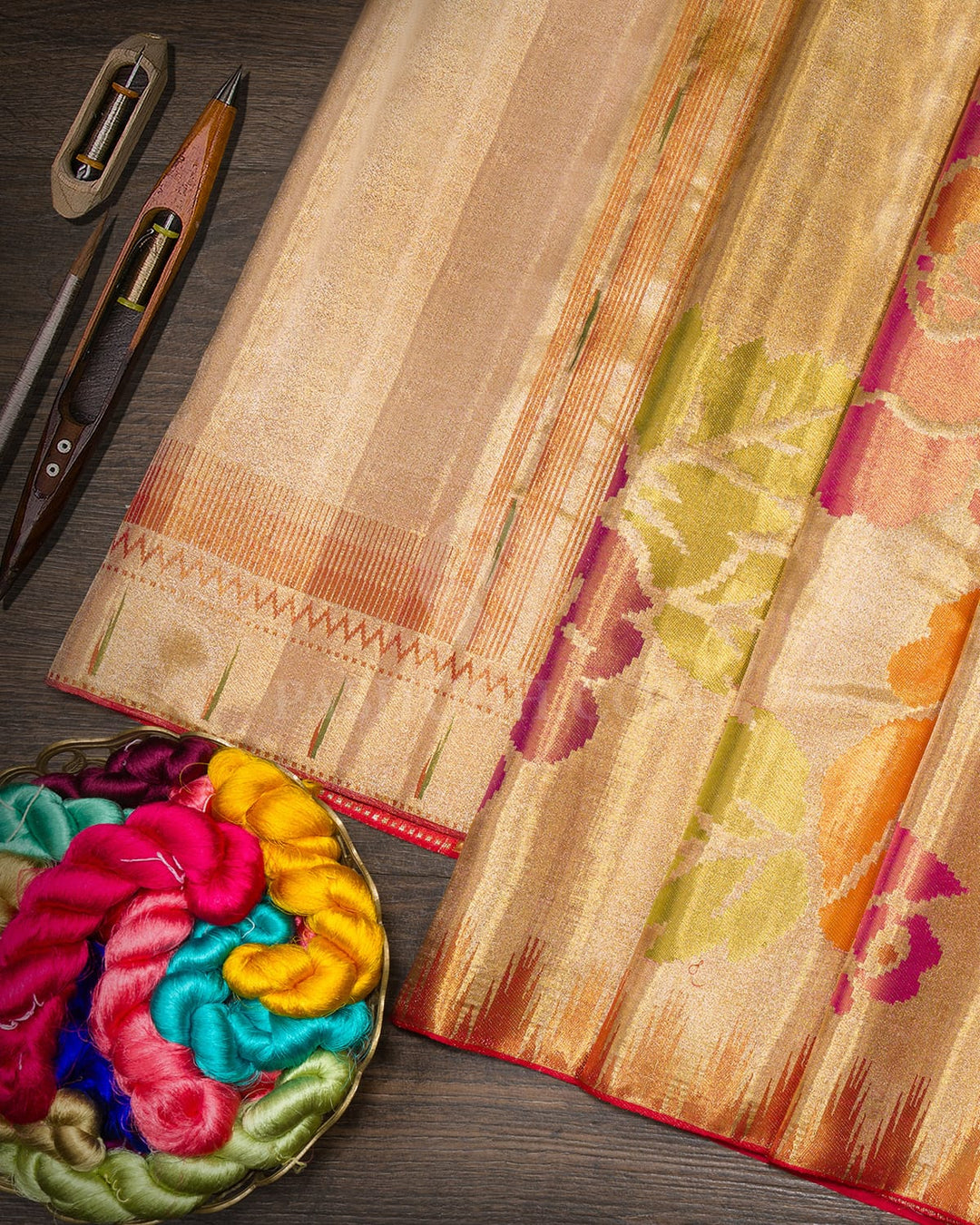 Gold And Silver Zari Tissue Meenakari Kanjivaram Silk Saree-S1867(A)