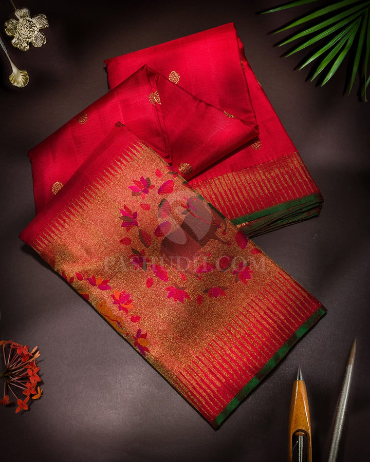 Red Pichwai Meenakari Kanjivaram Silk Saree-S1733(C)