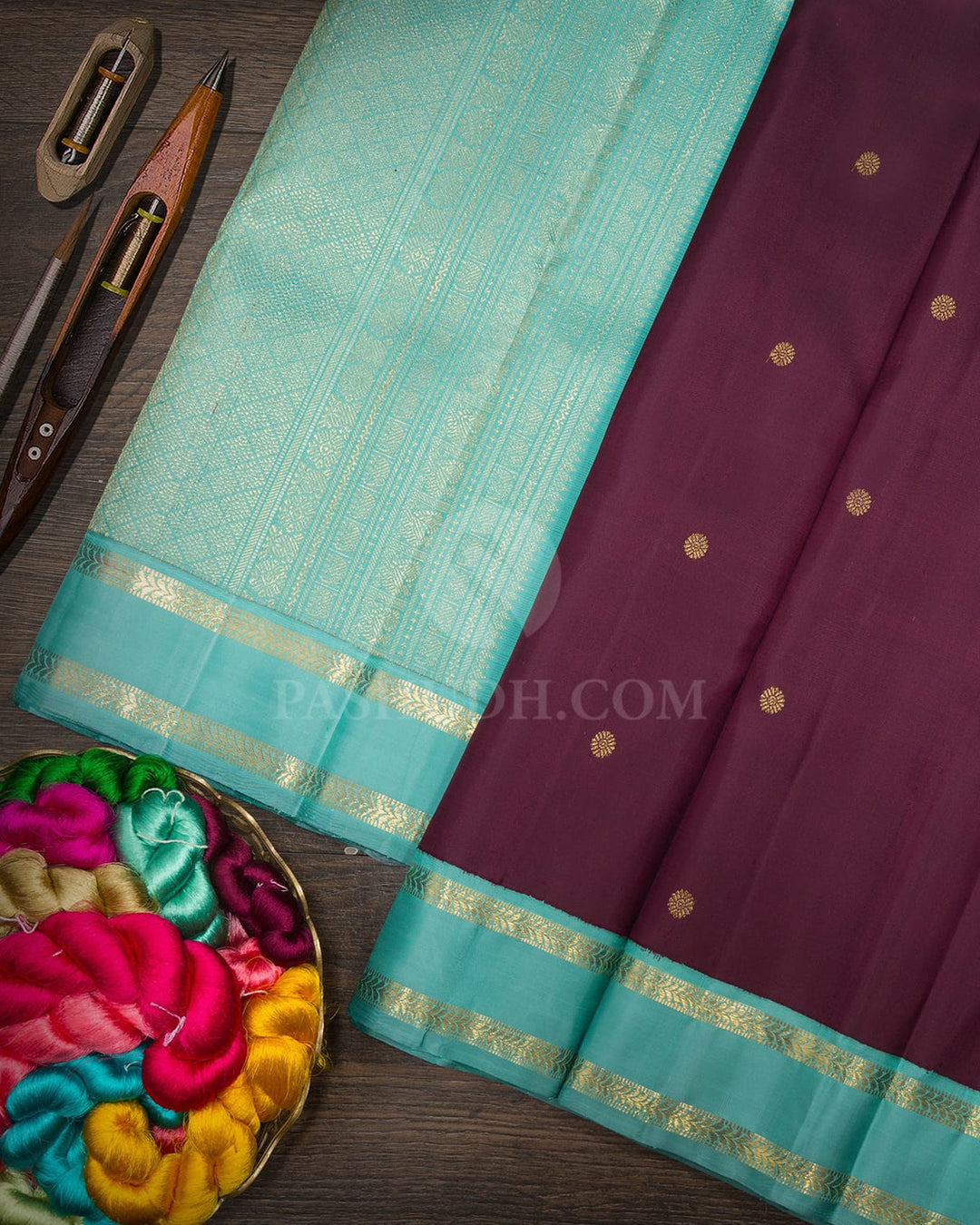 Paaku With Sky Blue Pure Zari Traditional Kanjivaram Silk Saree-SP510