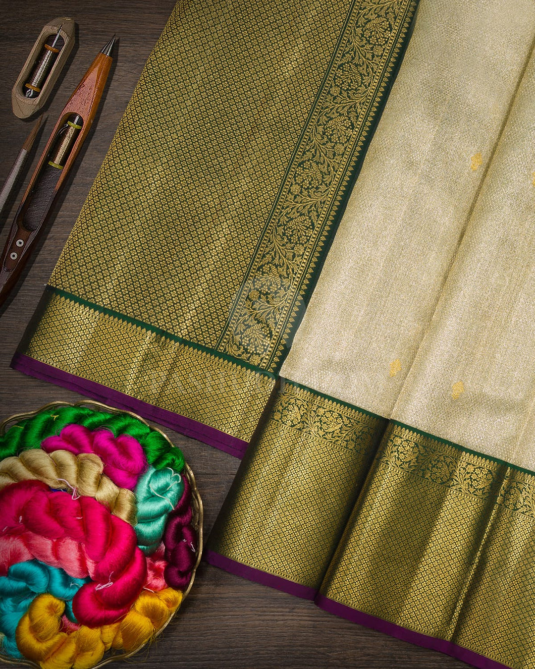 Mild Teal Organza Shimmer Kanjivaram Silk Saree-S1643(B)