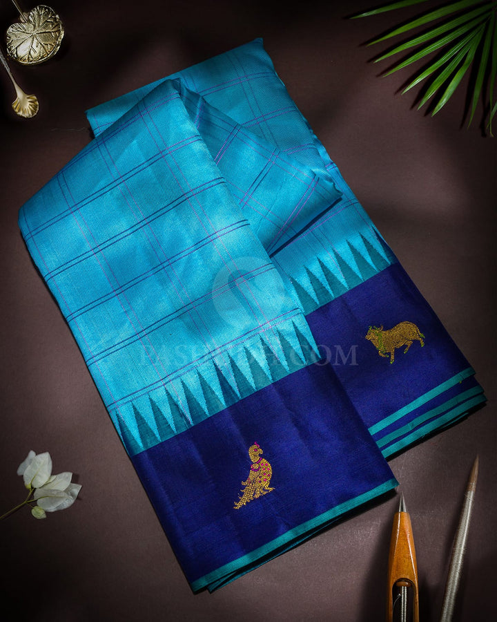 Turquoise Blue Pichwai Kanjivaram Silk Saree-S1716(B)