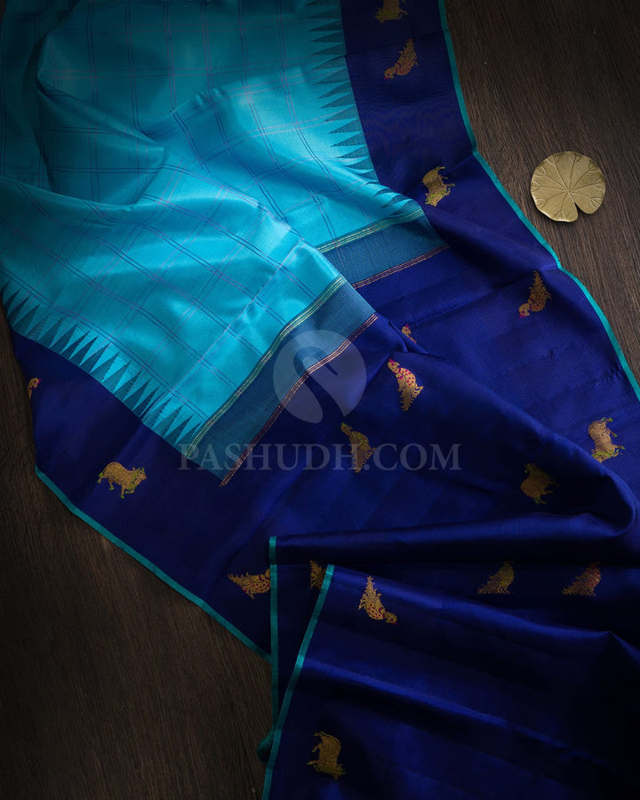 Turquoise Blue Pichwai Kanjivaram Silk Saree-S1716(B)