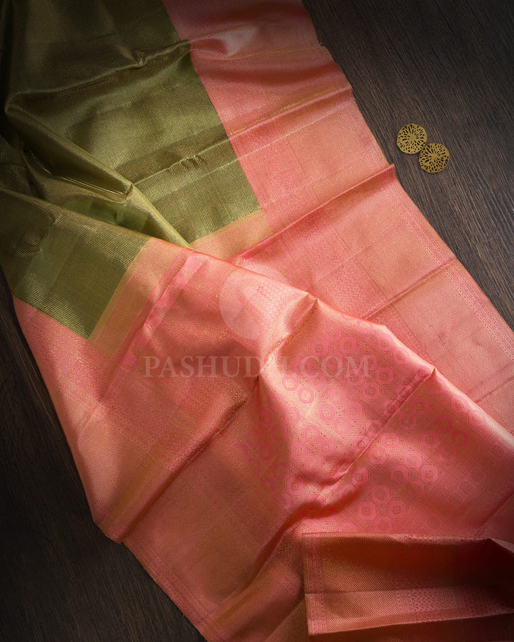 Pear Green With Baby Pink Traditional Kanjivaram Silk Saree-SP474