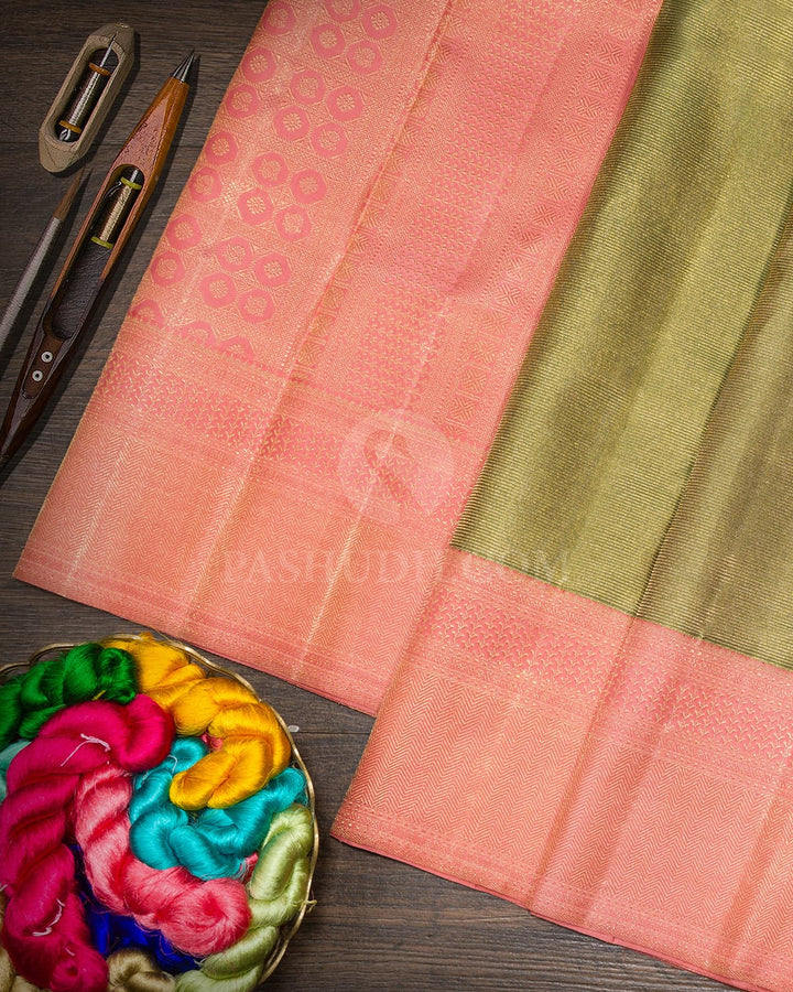 Pear Green With Baby Pink Traditional Kanjivaram Silk Saree-SP474