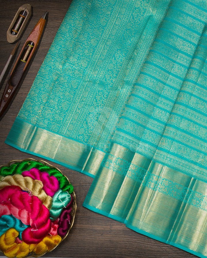 Turquoise Blue Traditional Kanjivaram Silk Saree-SP471
