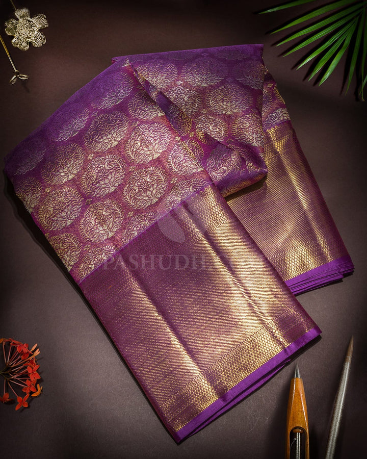 Lavender Zari Shimmer Kanjivaram Silk Saree-SP473