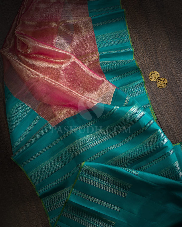 Pink Organza Shimmer Kanjivaram Silk Saree-S1689(C)