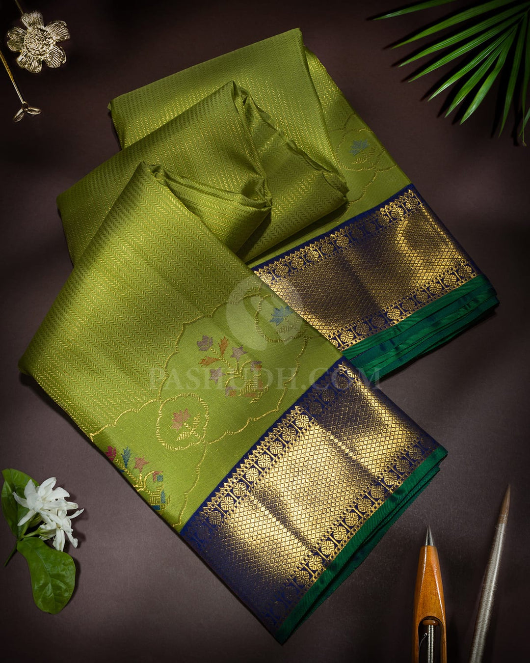 Parrot Green Meenakari Kanjivaram Silk Saree-S1718(D)