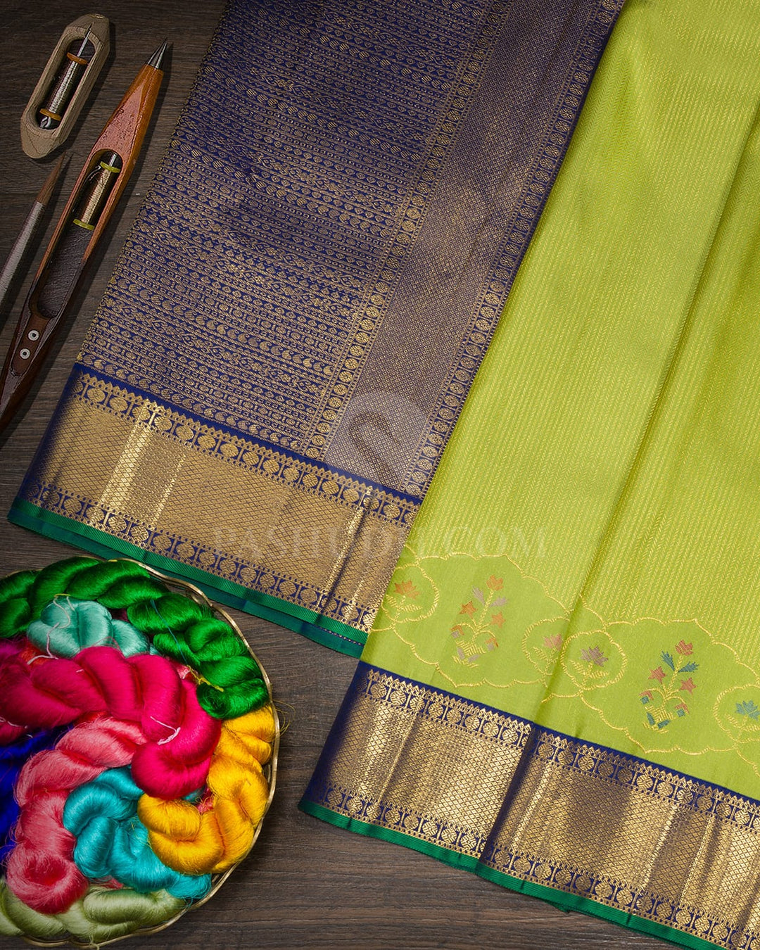 Parrot Green Meenakari Kanjivaram Silk Saree-S1718(D)