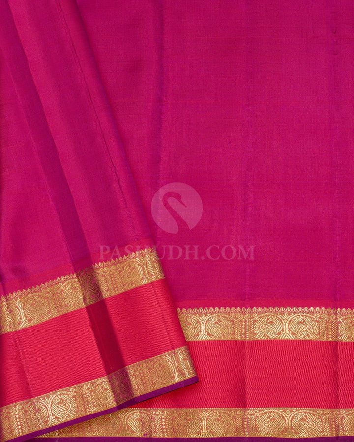 Black With Reddish Pink Retta Petta Border Kanjivaram Silk Saree-S1484(J)