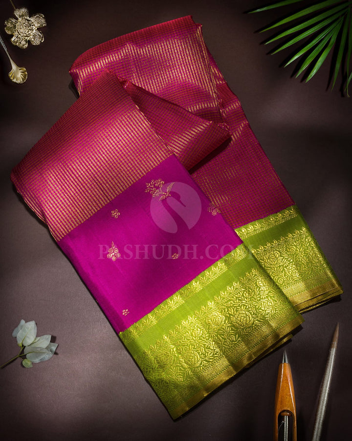 Magenta With Parrot Green Kanjivaram Silk Saree-S1730(C)