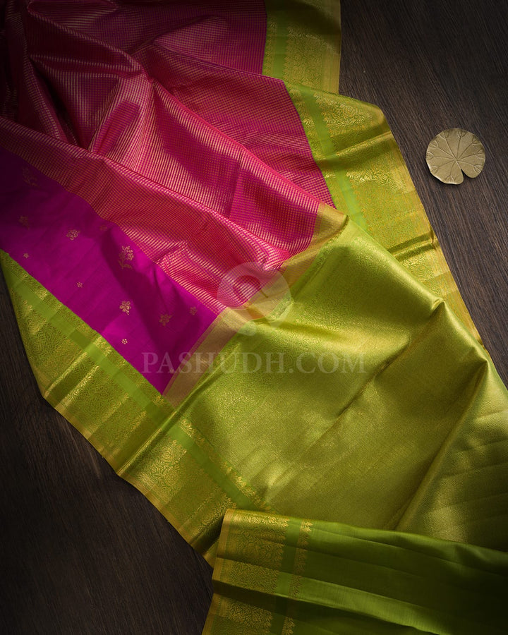 Magenta With Parrot Green Kanjivaram Silk Saree-S1730(C)