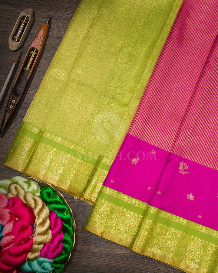 Magenta With Parrot Green Kanjivaram Silk Saree-S1730(C)