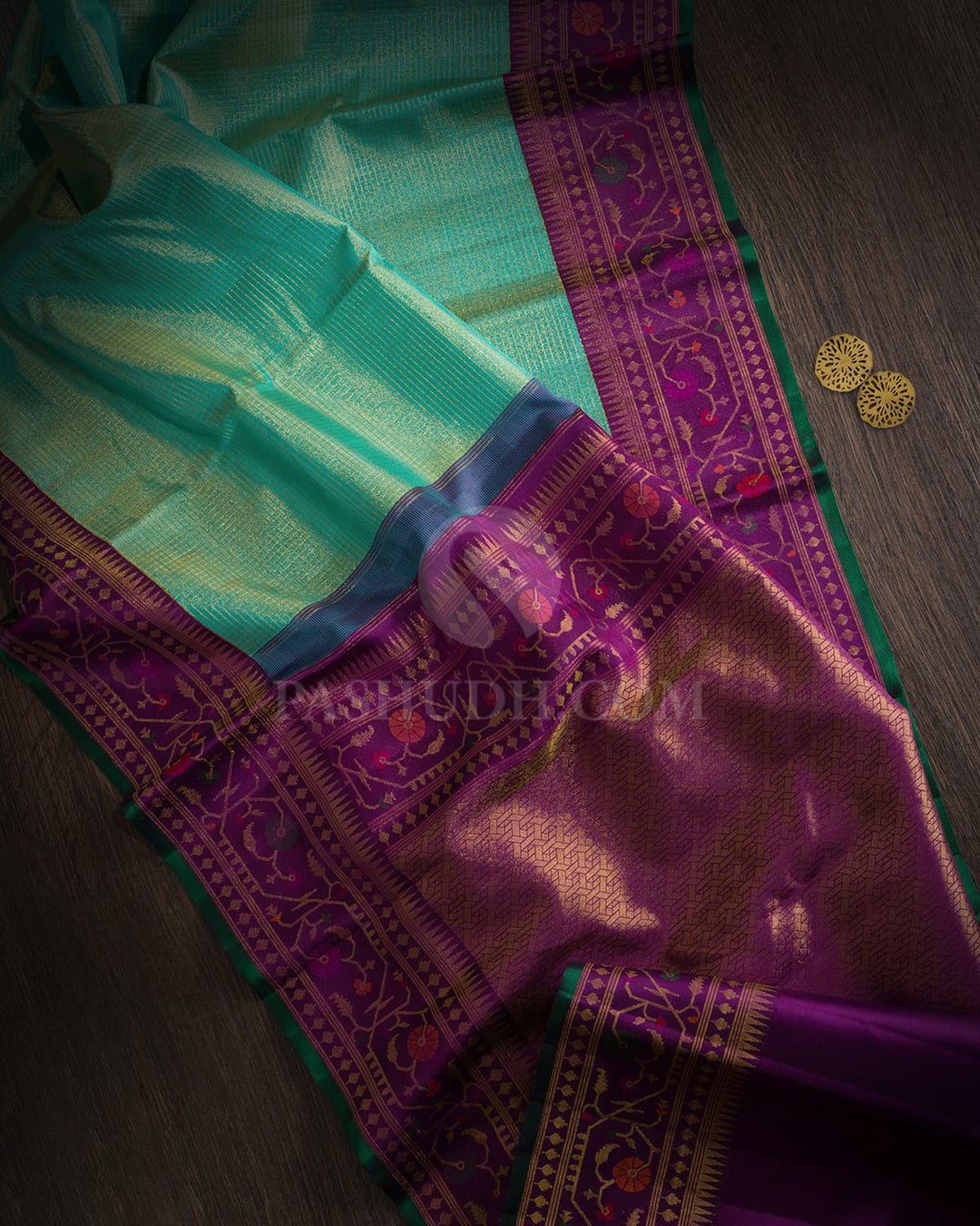 Sapphire Green Paithani Kanjivaram Silk Saree-S1835(B)