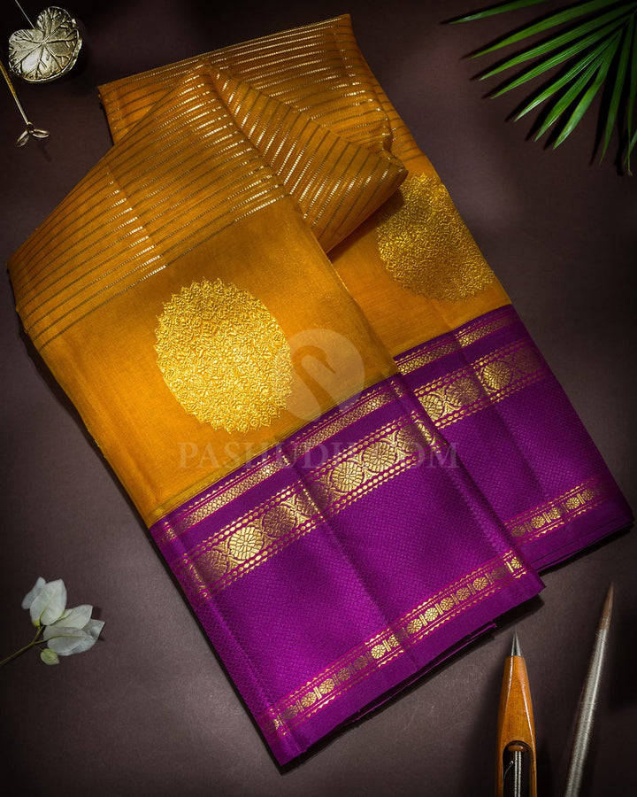 Mustard Organza Kanjivaram Silk Saree-S1869(A)