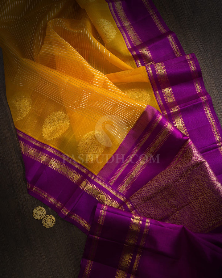 Mustard Organza Kanjivaram Silk Saree-S1869(A)