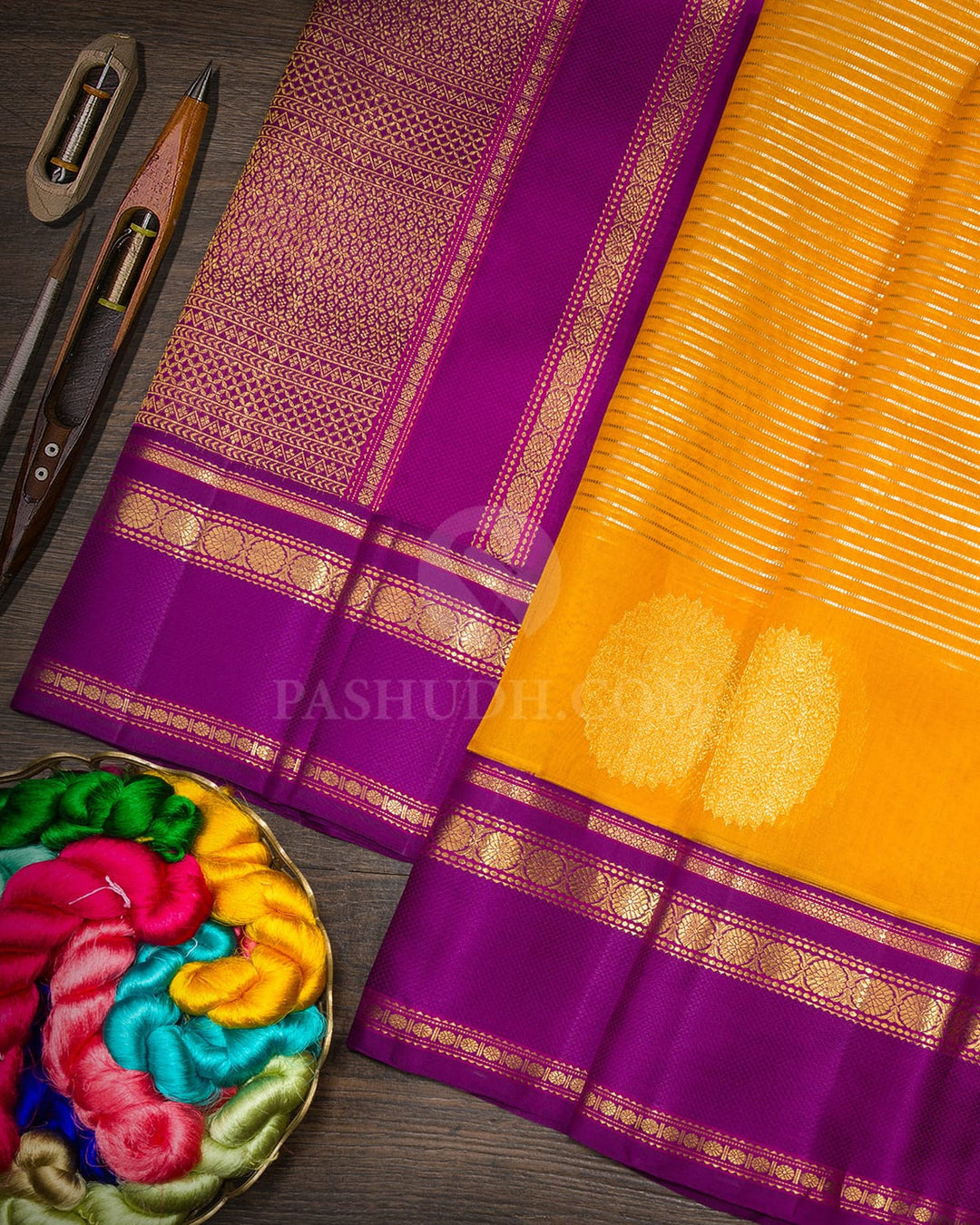 Mustard Organza Kanjivaram Silk Saree-S1869(A)