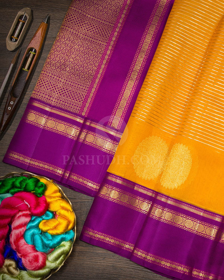 Mustard Organza Kanjivaram Silk Saree-S1869(A)
