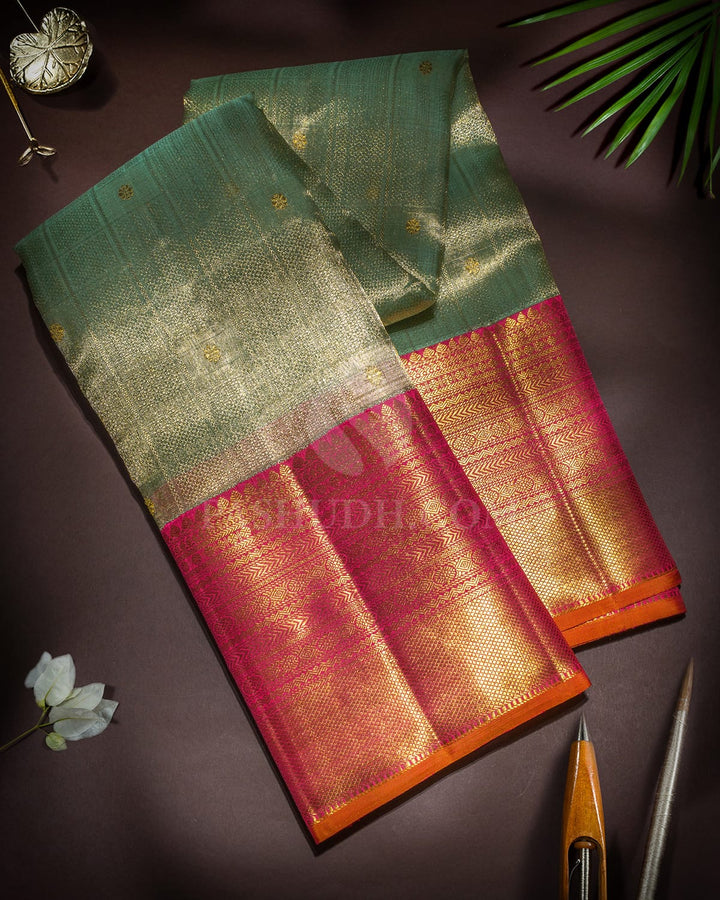 Powder Blue Organza Shimmer Kanjivaram Silk Saree-S1786(B)