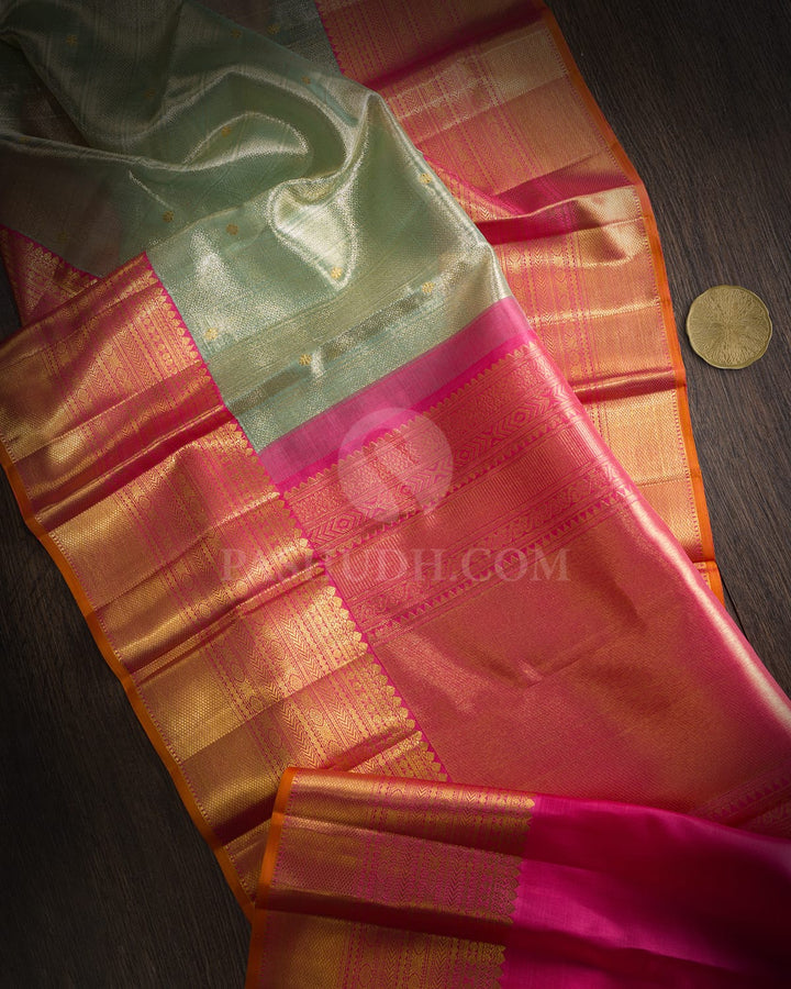 Powder Blue Organza Shimmer Kanjivaram Silk Saree-S1786(B)