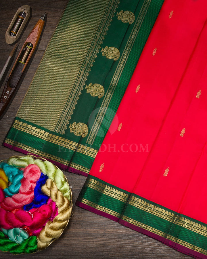 Bright Red Pure Zari Traditional Kanjivaram Silk Saree-SP520