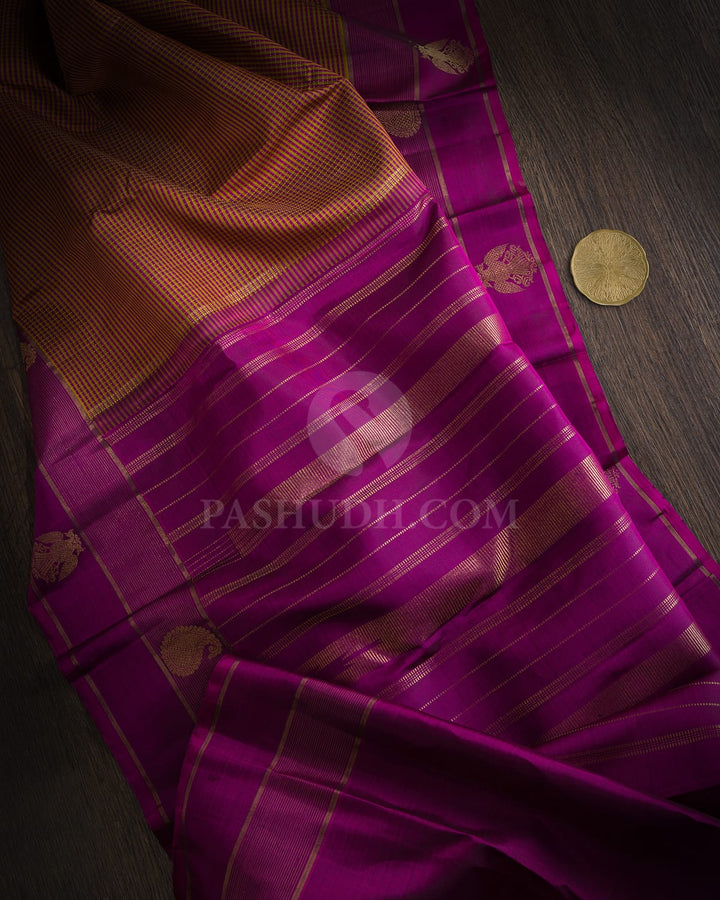 Magenta With Purple Pure Zari Traditional Kanjivaram Silk Saree-SP486
