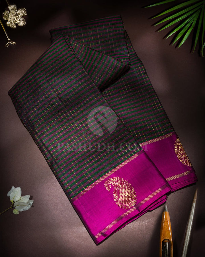 Dark Green With Magenta Pure Zari Traditional Kanjivaram Silk Saree-SP488