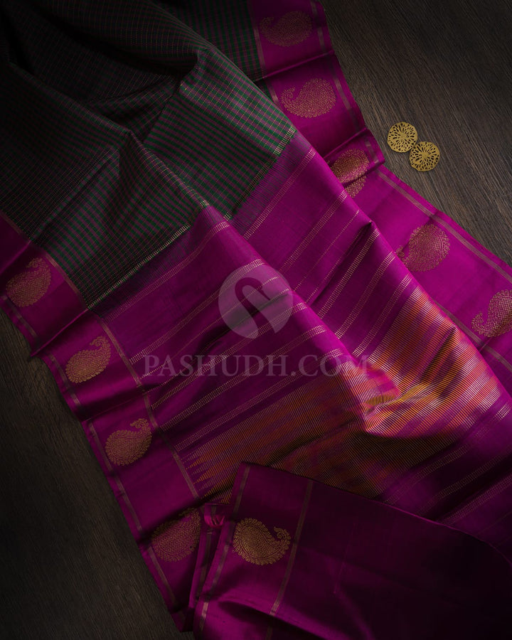 Dark Green With Magenta Pure Zari Traditional Kanjivaram Silk Saree-SP488