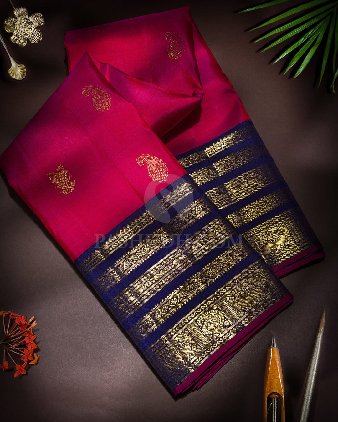Dual Shaded Magenta Pure Zari Traditional Kanjivaram Silk Saree-SP519