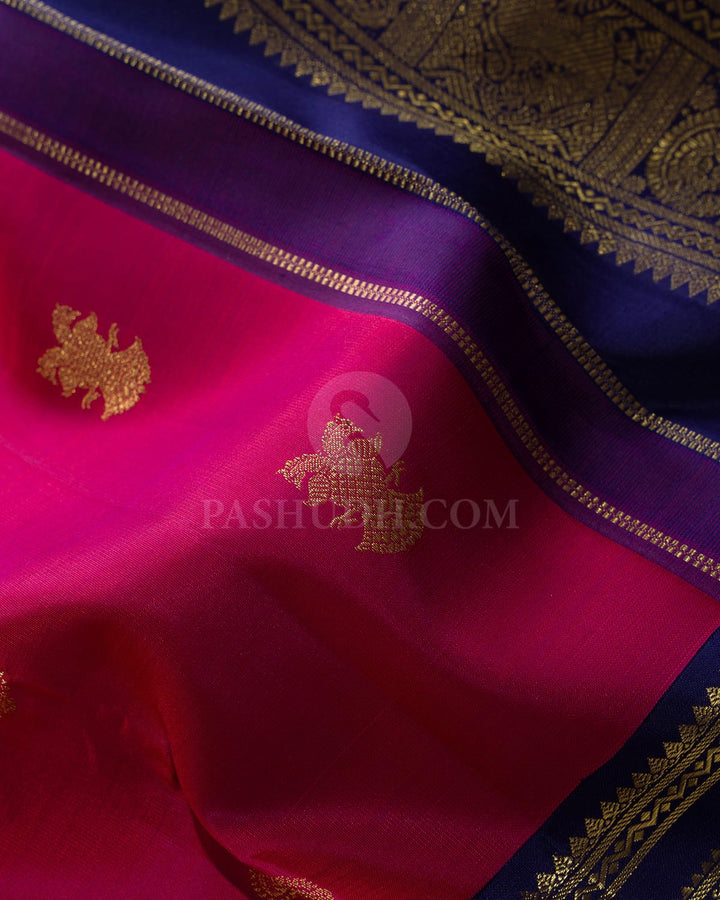 Dual Shaded Magenta Pure Zari Traditional Kanjivaram Silk Saree-SP519