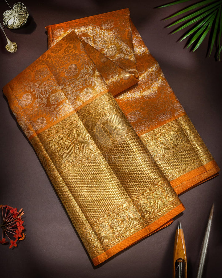 Orange Zari Shimmer Kanjivaram Silk Saree-SP516