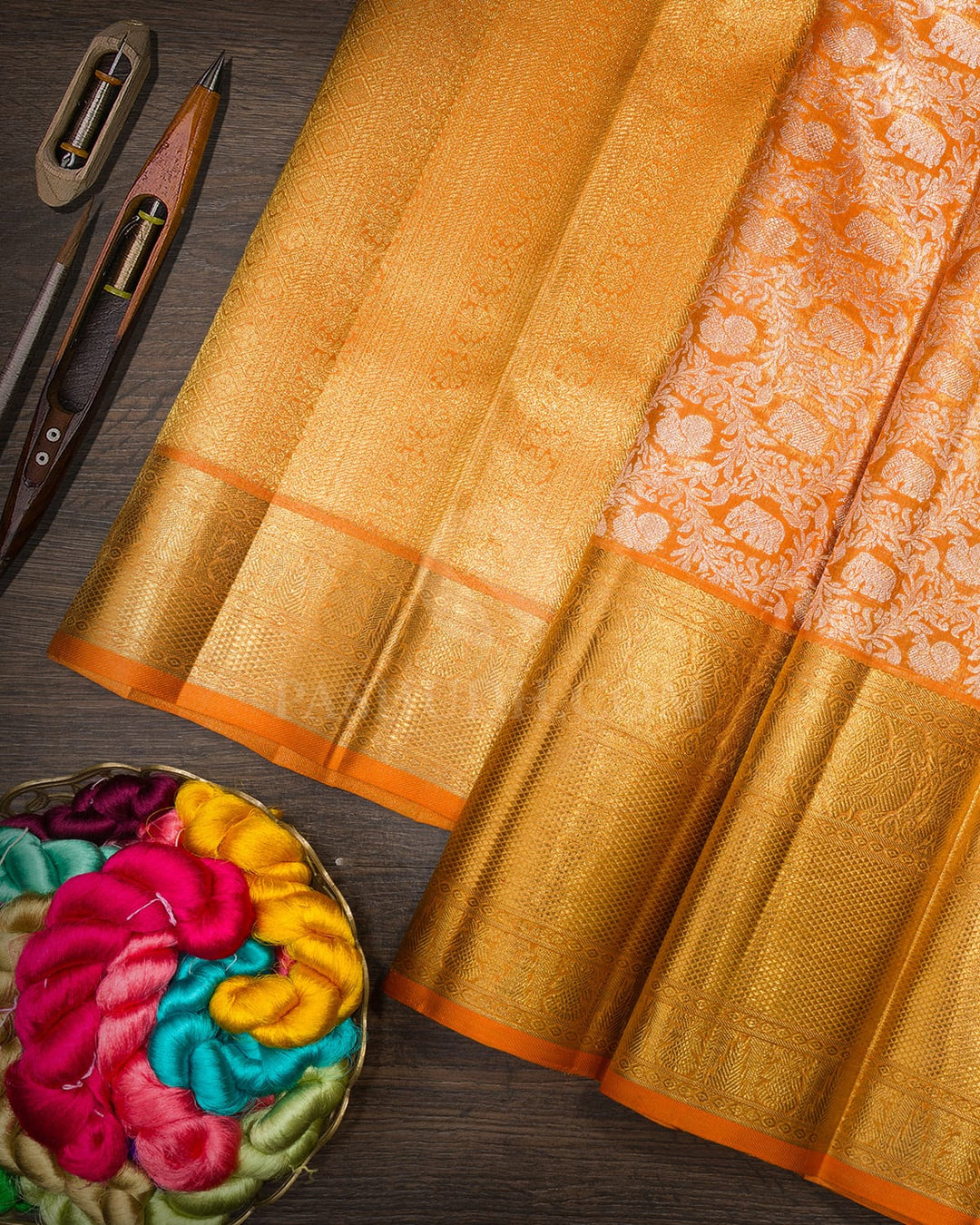 Orange Zari Shimmer Kanjivaram Silk Saree-SP516