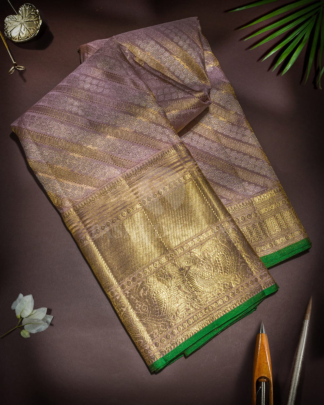 Pastel Lilac Gold Shimmer Kanjivaram Silk Saree-SP521