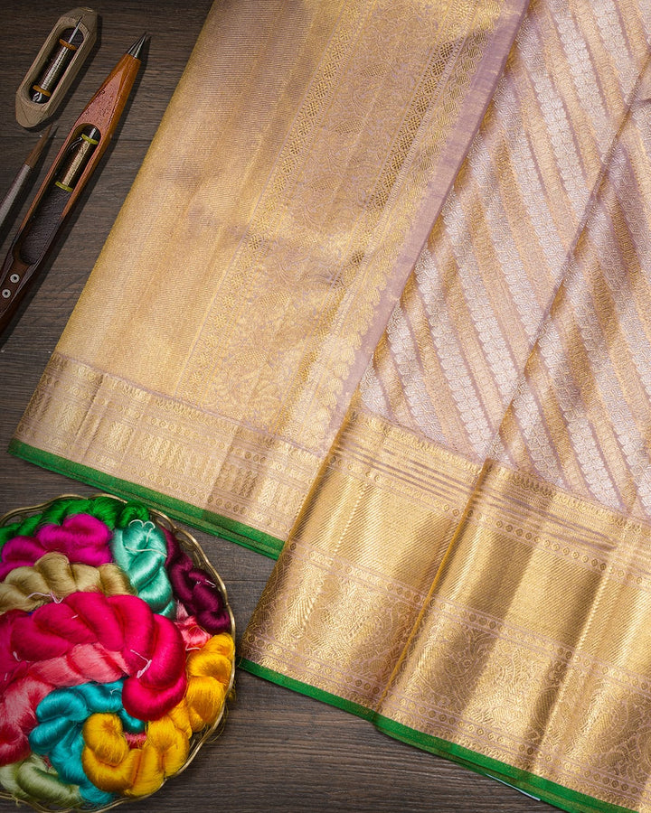 Pastel Lilac Gold Shimmer Kanjivaram Silk Saree-SP521