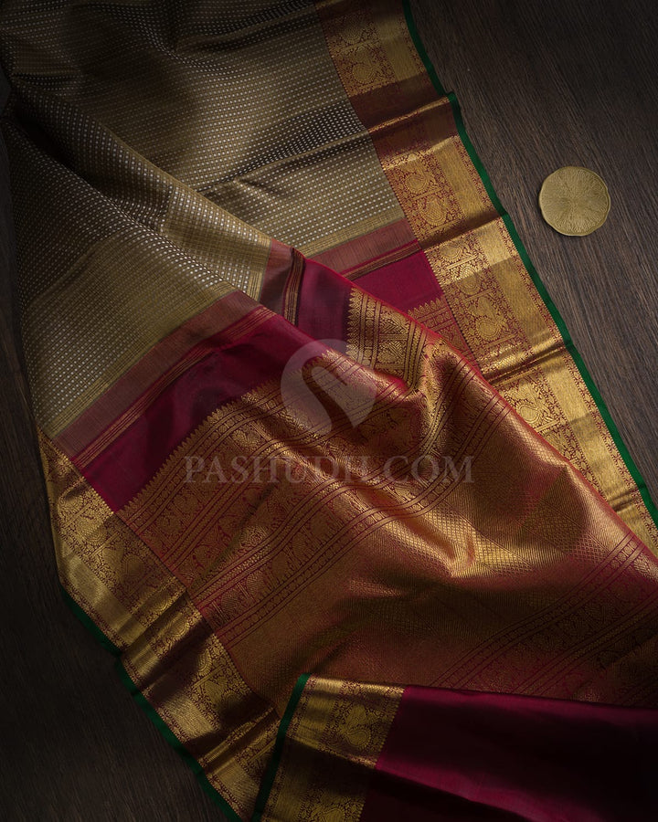 Olive Green Pure Zari Traditional Kanjivaram Silk Saree-SP522