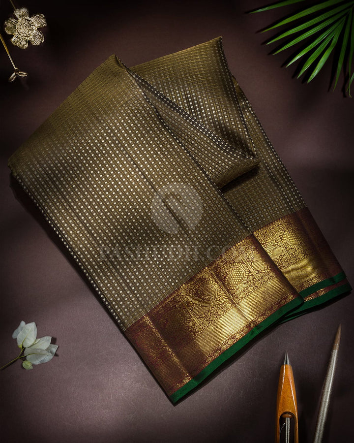 Olive Green Pure Zari Traditional Kanjivaram Silk Saree-SP522