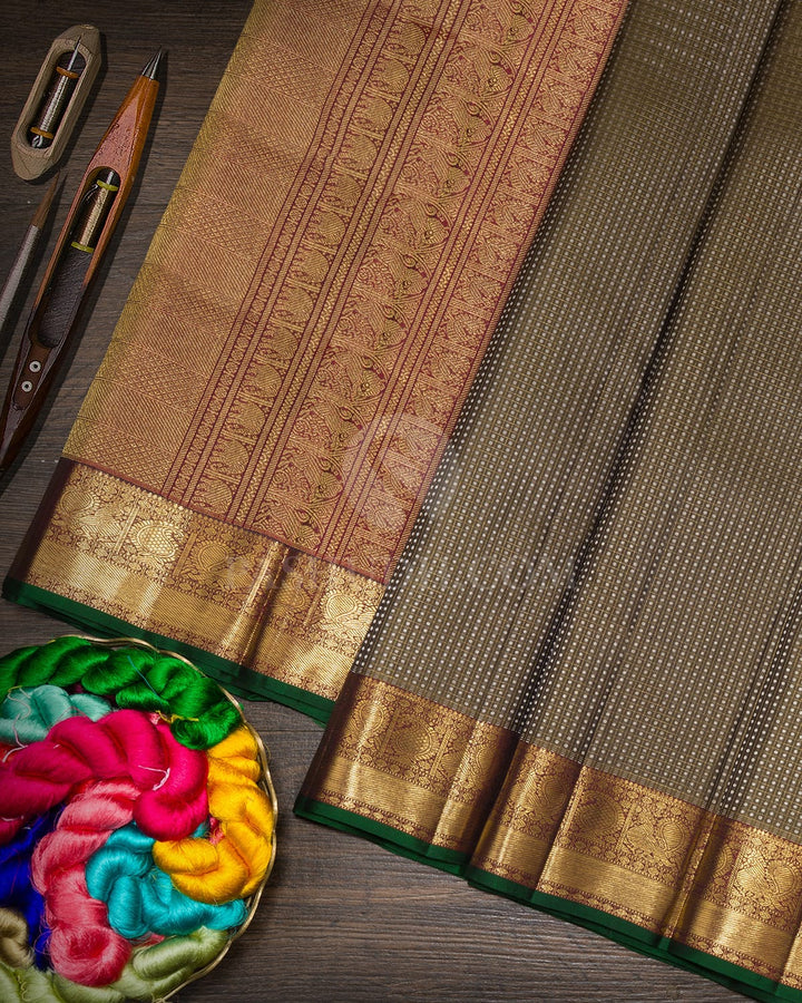 Olive Green Pure Zari Traditional Kanjivaram Silk Saree-SP522