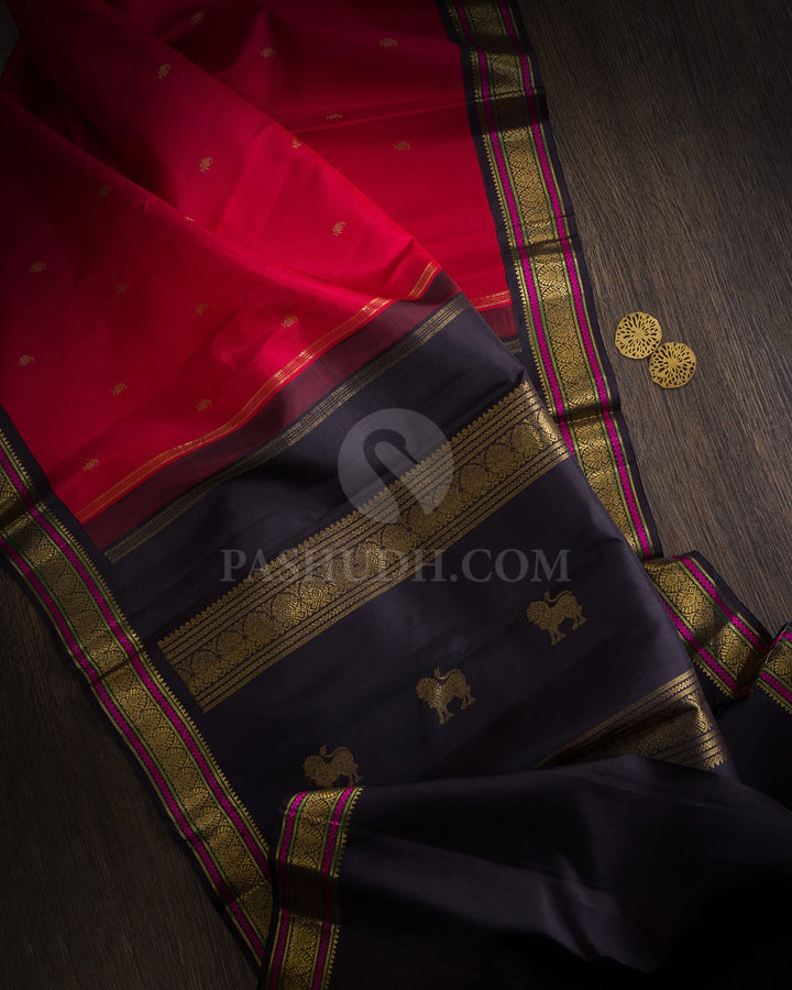 Red With Black Pure Zari Traditional Kanjivaram Silk Saree-SP507