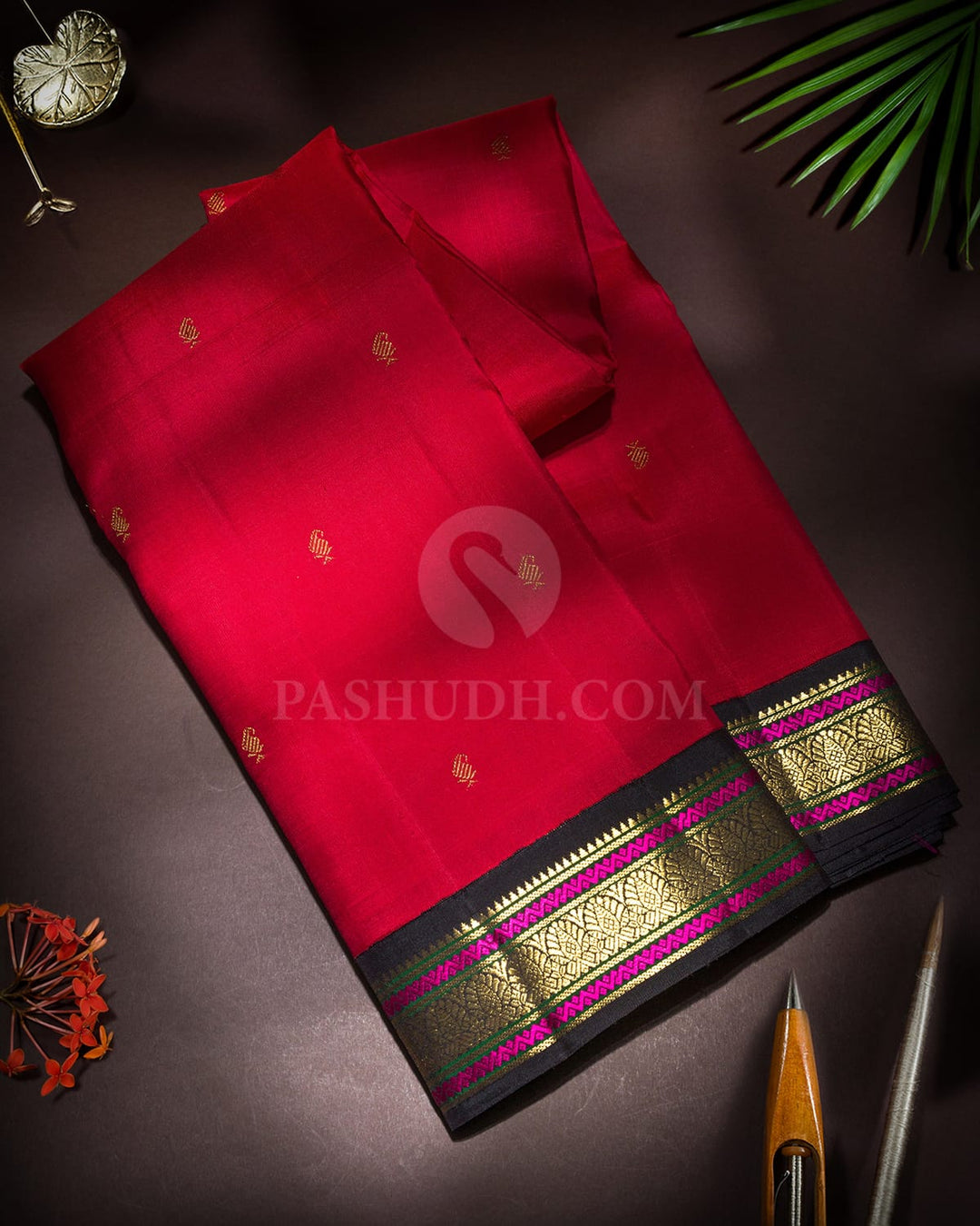 Red With Black Pure Zari Traditional Kanjivaram Silk Saree-SP507