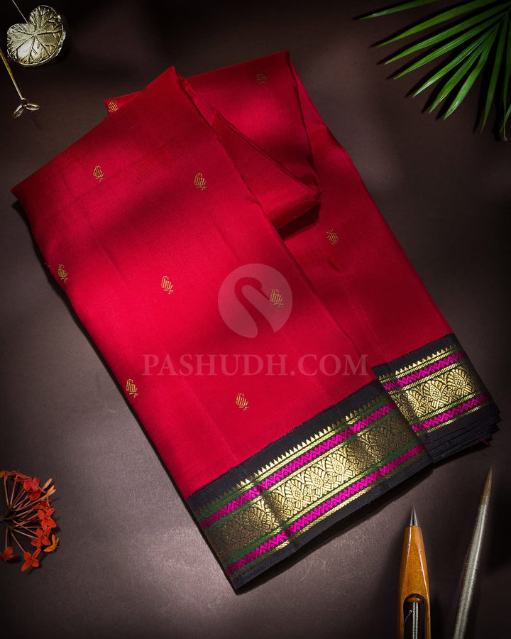 Red With Black Pure Zari Traditional Kanjivaram Silk Saree-SP507