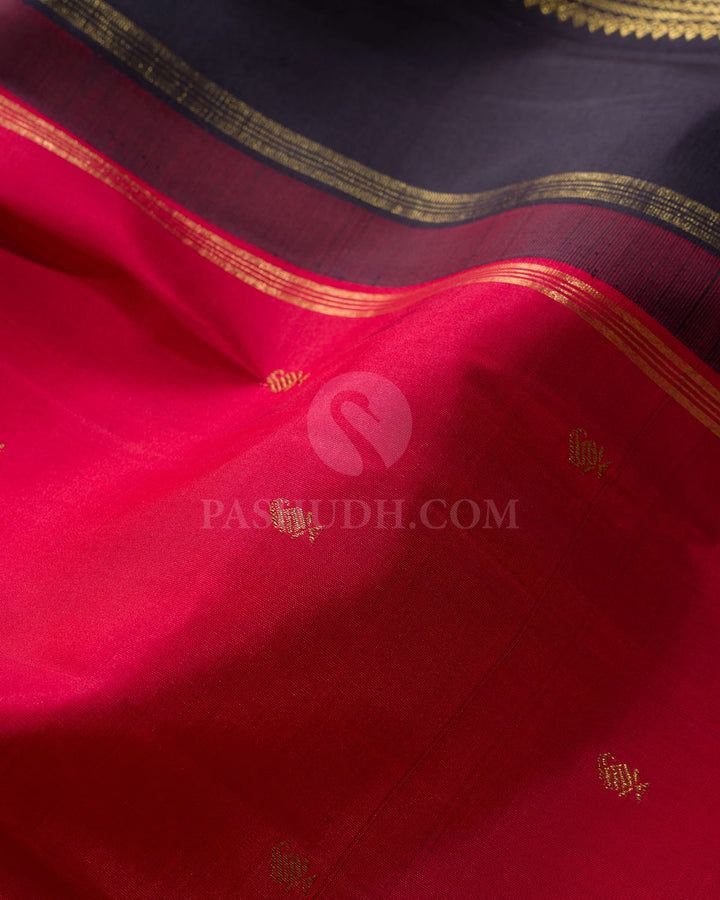 Red With Black Pure Zari Traditional Kanjivaram Silk Saree-SP507