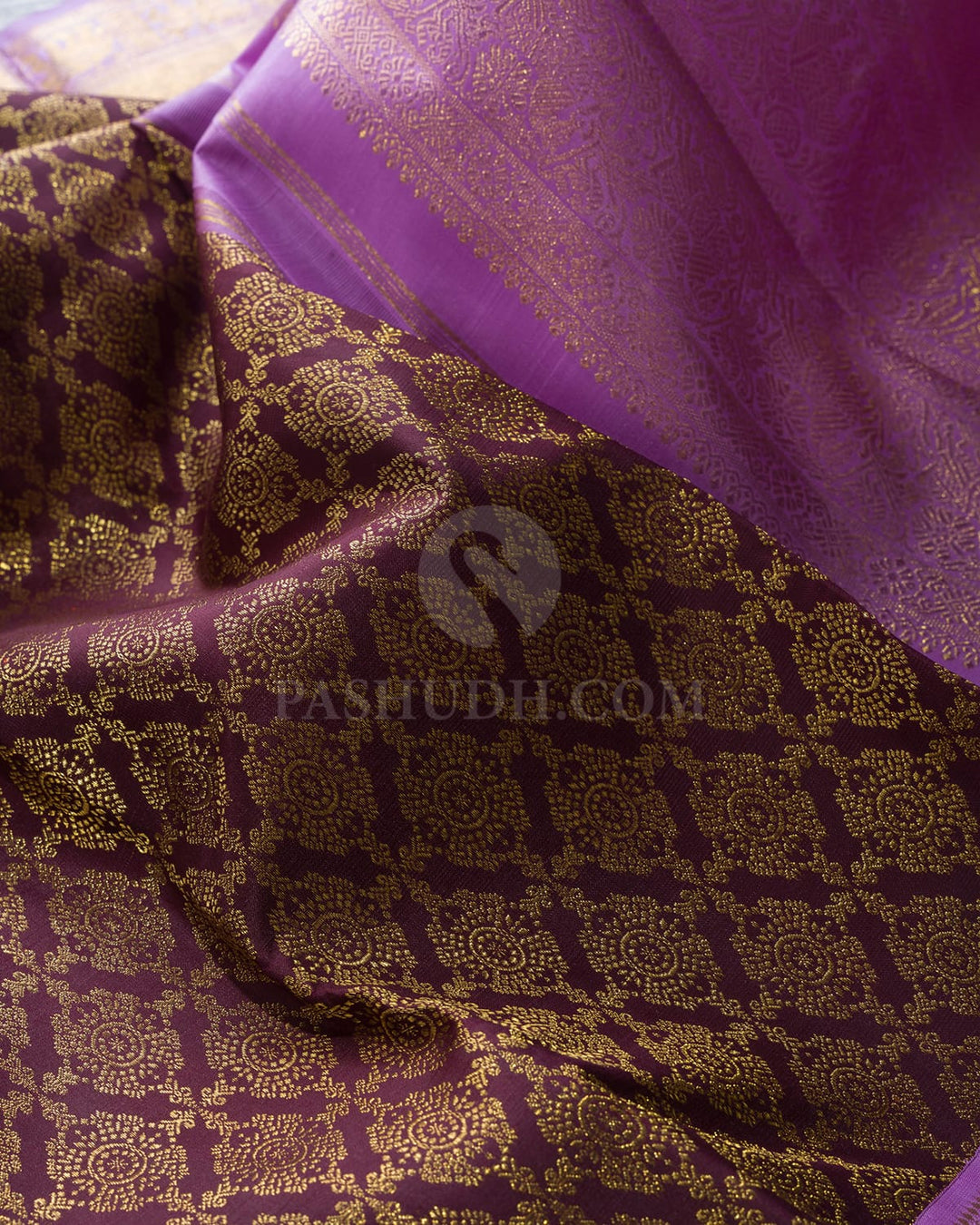 Dark Brown With Lavender Kanjivaram Silk Saree-SP500
