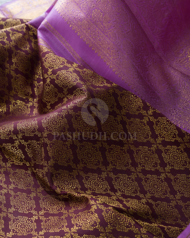 Dark Brown With Lavender Kanjivaram Silk Saree-SP500