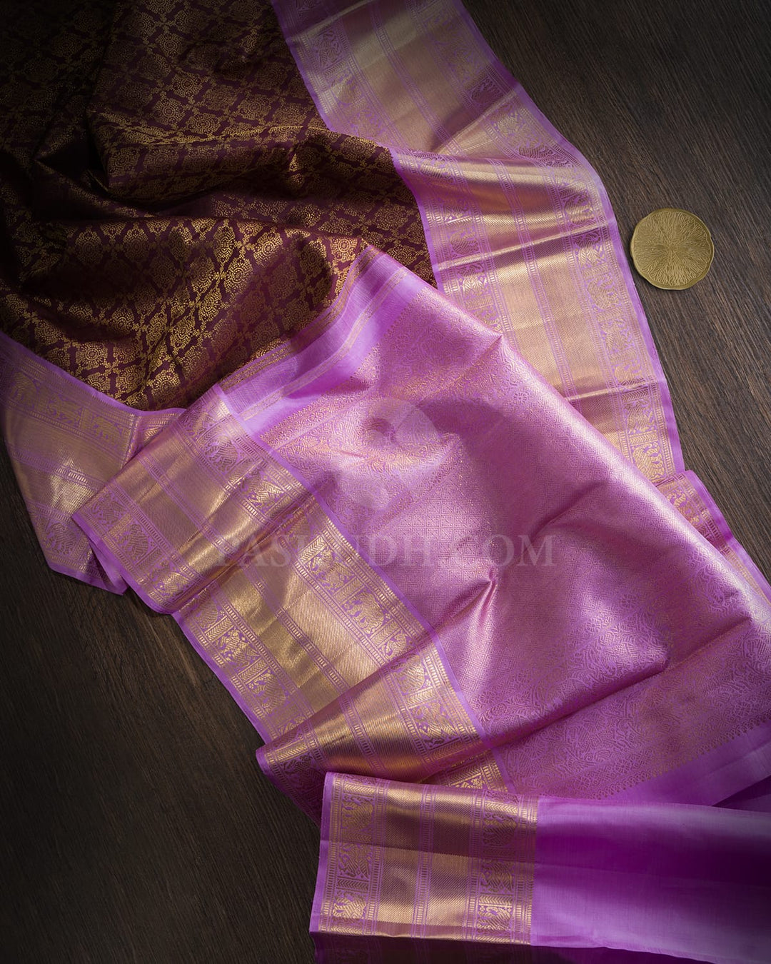 Dark Brown With Lavender Kanjivaram Silk Saree-SP500