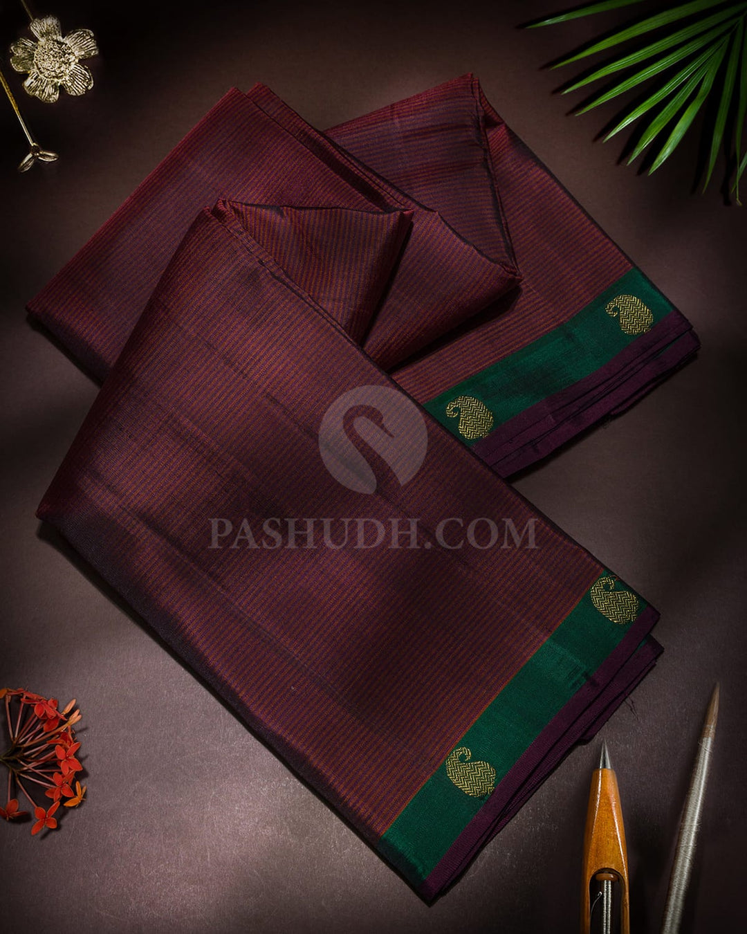 Violet With Forest Green Pure Zari Kanjivaram Silk Saree-SP509