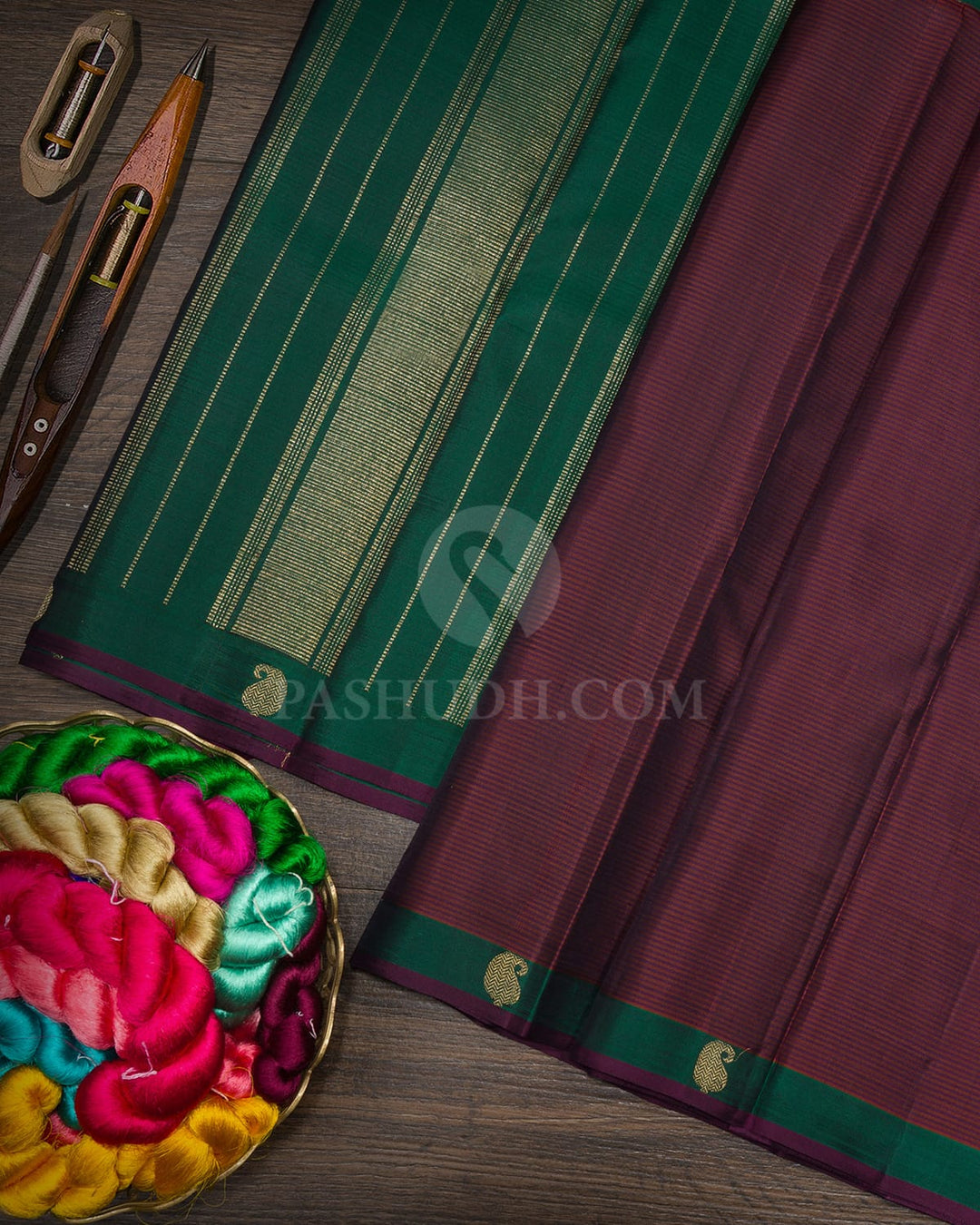 Violet With Forest Green Pure Zari Kanjivaram Silk Saree-SP509